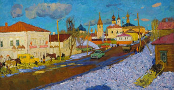 Кокурин Валерий Григорьевич. Весенний день. Суздаль. Холст, масло. 65х120. 1960. Новосибирский государственный художественный музей.