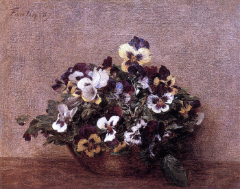 Анри Фантен-Латур. Анютины глазки (Фиалка Виттрока). Холст, масло. 1887. Частная коллекция.