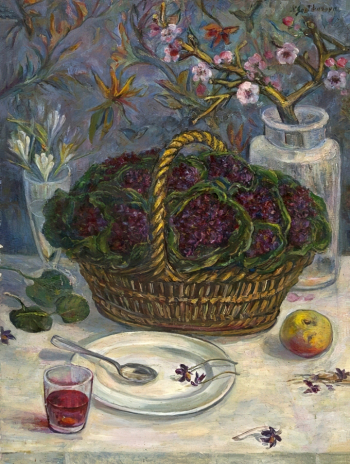 Гончарова Наталья Сергеевна. Корзинка с фиалками. Холст, масло. 61х46. 1930-е. Государственная Третьяковская галерея.