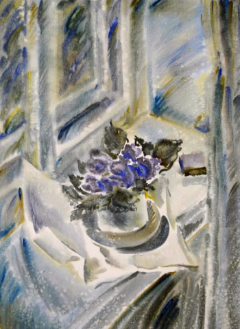 Хорошаев Валерий Михайлович. Фиалки. Бумага, акварель. 65х50. 1979-1980. Курганский областной художественный музей.