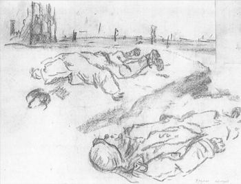 Годына Сергей Митрофанович. Трупы немцев. Набросок. Бумага, уголь. 29х36,5. 1943. Государственный историко-мемориальный музей-заповедник Сталинградская битва.