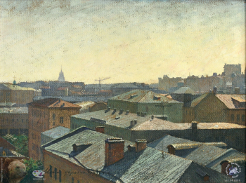 Пильщиков Николай Иванович. Утро над Москвой. Картон, масло. 34х45. 1969. Собрание семьи художника.