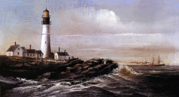 Уильям Айкен Уолкер. Портлендский маяк. Доска, масло. 1800-е. Частная коллекция.