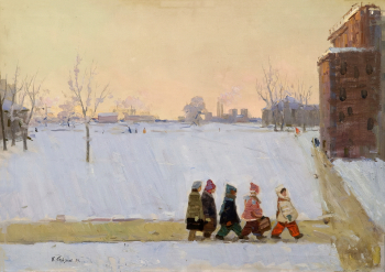 Горбунов Иван Фёдорович. В школу. Холст, масло. 62х88. 1959. Ставропольский краевой музей изобразительных искусств.