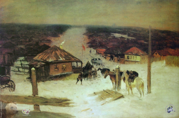 Греков Митрофан Борисович. Штаб бригады в станице. Холст, масло. 90х136. 1924. Студия военных художников имени М.Б.Грекова.
