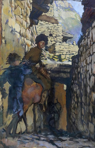 Лансере Евгений Евгеньевич. Горный аул. Картон, темпера. 47х31,5. 1916. Дом-музей М.А.Волошина.