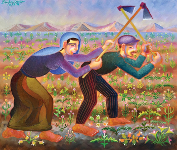 Ибрагим Балабан. Рабочие в поле. Холст, масло. 49х59. 2000. Частная коллекция.