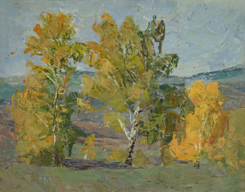 Цепелев Михаил Иванович. Бабье лето. Картон, масло. 24,5х26. 1960-е. Челябинский государственный музей изобразительных искусств.
