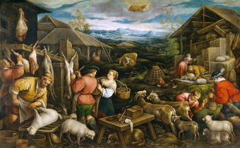 Франческо Бассано. Апрель (Телец). Холст, масло. 153х248. 1500-е. Музей Прадо.
