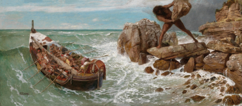 Арнольд Бёклин. Одиссей и Полифем. Доска, масло, темпера. 66х150. 1896. Музей изящных искусств (Бостон).