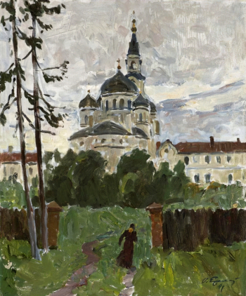 Еремеев Олег Аркадьевич. На острове Валаам. Дорога к храму. Холст, масло. 60х50. 1991. Дальневосточный художественный музей.