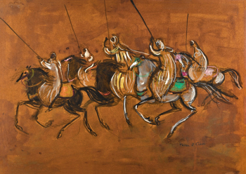 Хасан Эль Глауи. Пять всадников. Доска, гуашь. 75х106. Частная коллекция.