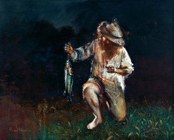 Рубенс Корубин. Полуночный улов. Холст, акрил. 80х100. Начало 21 века. Частная коллекция.