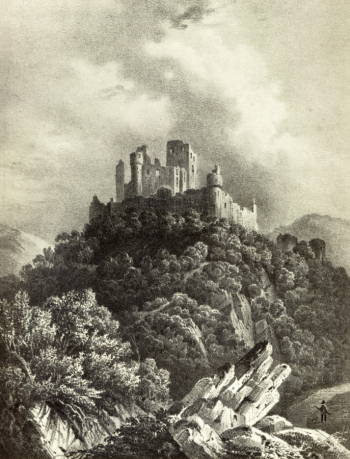 Никола Лиэ. Руины замка Буршайд. Бумага, офорт. 1834. `Живописное путешествие по Великому герцогству Люксембург`.