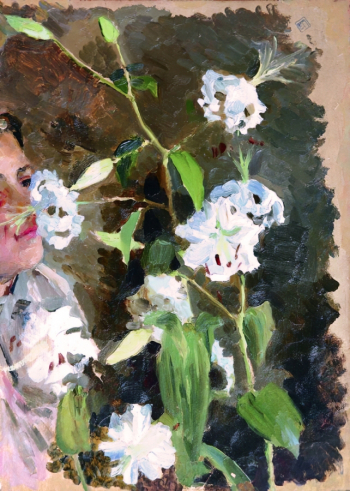Поленова Елена Дмитриевна. Аквилегии. Бумага на картоне, масло. 35,6х25,3. Вторая половина 19 века. Государственный мемориальный историко-художественный и природный музей-заповедник В.Д.Поленова.