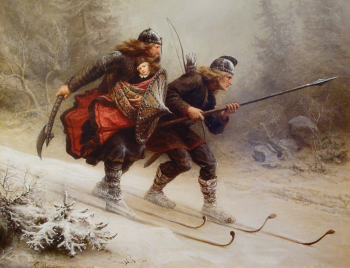 Кнуд Бергслин. Биркебейнеры. Холст, масло. 1869. Лыжный музей Холменколлена.
