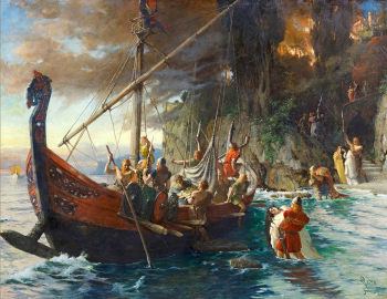 Фердинанд Леке. Набег викингов. Холст, масло. 118х152. 1901. Частная коллекция.