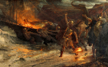 Фрэнк Дикси. Похороны викинга. Холст, масло. 186,4х305,5. 1893. Манчестерская художественная галерея.