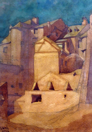 Состен Вайс. Городские дома. Бумага, акварель. 1934. Частная коллекция.