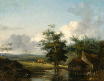 Лазар Брюанде. Пейзаж с водяной мельницей. Доска, масло. 24,5х31,5. 1784. Государственный музей изобразительных искусств имени А.С.Пушкина.