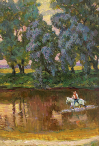 Куликов Владимир Афанасьевич. Всадники (Брод). Холст, масло. 70х40. 20 век. Малоярославецкий музейно-выставочный центр имени И.А.Солдатенкова.