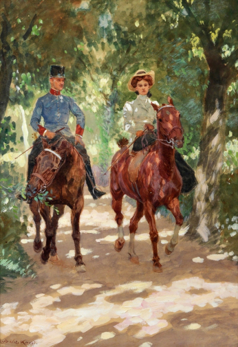 Людвиг Кох. Всадники в венском парке Пратер. Бумага, акварель. 54х38. Частная коллекция.