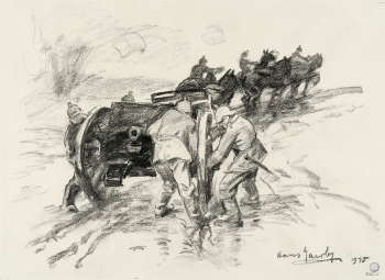 Жан Якоби. Перевозка орудий, зарисовка. Бумага, уголь. 1915. Музеи Страсбурга.