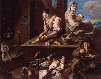 Джакомо Франческо Чиппер. Бытовая сцена. Холст, масло. 164х205. 1720. Государственный Эрмитаж.