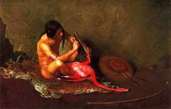 Джордж Де Форест Браш. Индеец делает воинский щит. Холст, масло. 1890. Художественный музей Таскалуса.