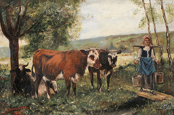 Эжен Муссе. Коровы. Холст, масло. 26,5х39,5. Частная коллекция.