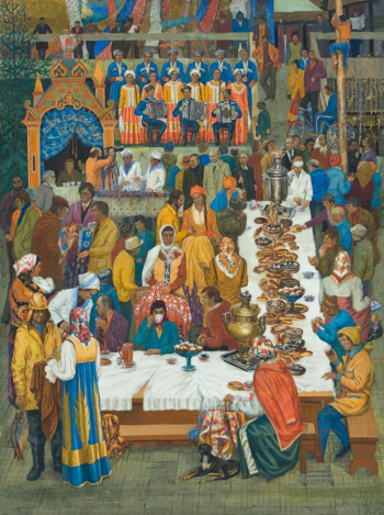 Леонтьев Леонтий Николаевич. Ярмарка в Краснодаре. Доска, темпера. 100х75. 1980. Краснодарский краевой художественный музей имени Ф.А.Коваленко.