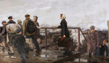 Чорбадзе Лариса Георгиевна. В новую жизнь. Холст, масло. 260х155. 1956. Научно-исследовательский музей при Российской Академии художеств.