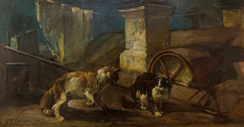 Савицкий Георгий Константинович. Кошки на крыше. Картон, масло. 42,4х79,5. 1916. Государственный музей изобразительных искусств Республики Татарстан.