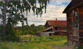 Слюсарев Иван Кириллович. На окраине Екатеринбурга. Картон, масло. 25х48. 1911. Объединенный музей писателей Урала.