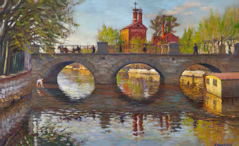 Слюсарев Иван Кириллович. Свердловск. Мост Декабристов. Холст, масло. 62,7х102,5. 1940-е. Нижнетагильский музей изобразительных искусств.