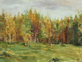 Осипова Ксения Николаевна. Лесная поляна осенью. Картон, масло. 27х35. 1950-е. Музей изобразительных искусств Республики Карелия.