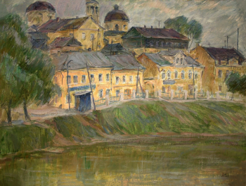 Макеев Виктор Иванович. Старый седой Торжок. Картон, темпера. 50х66. 1975. Ивановский областной художественный музей.