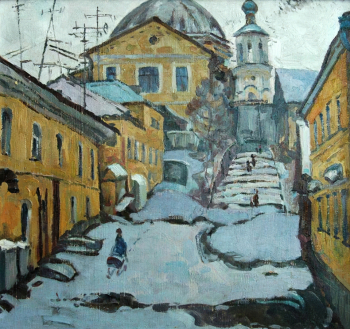 Морозов Владимир Васильевич. Торжок, улица. Картон, масло. 59х63,8. 1978. Новокузнецкий художественный музей.