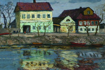 Шемаров Николай Михайлович. Торжок. Река Тверца. Картон, масло. 43х63. 1965. Новосибирский государственный художественный музей.