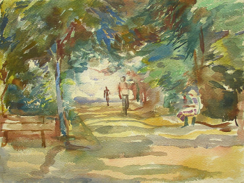 Бруни Лев Александрович. Бульвар в Симферополе. Бумага, акварель. 38х51. 1940-е. Музей изобразительных искусств Кузбасса.