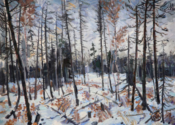 Гардубей Михаил Михайлович. Тайга. Нижневартовск. Картон, масло. 49,7х69,3. 1975. Нижневартовский краеведческий музей имени Тимофея Дмитриевича Шуваева.