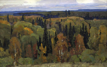 Зотеев Виктор Александрович. Салаирская тайга осенью. Картон, масло. 49х69. 1978. Картинная галерея имени В.В.Тихонова.