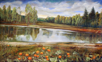 Кузнецов Юрий Михайлович. Река в тайге. Холст, масло. 41,8х69,3. 2010. Городской музей `Искусство Омска`.