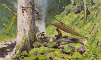 Шешунов Василий Григорьевич. Привал в тайге. Холст, масло. 23,7х39,9. 1915. Дальневосточный художественный музей.