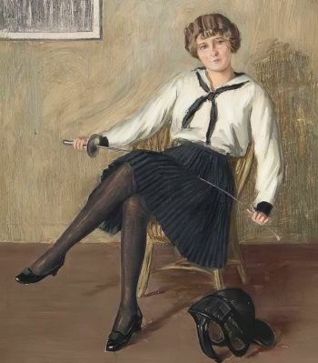 Неизвестный художник. Фехтовальщица. Холст, масло. 47х38. 1920-е. Частная коллекция.