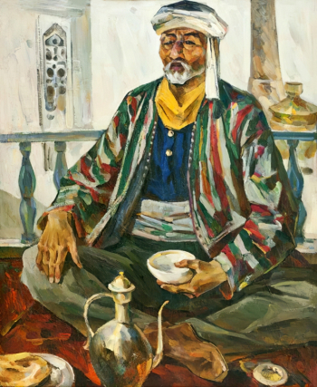 Кирчанов Александр Николаевич. Узбек в чайхане. Холст, масло. 92х79. 1983. Музей изобразительных искусств Кузбасса.