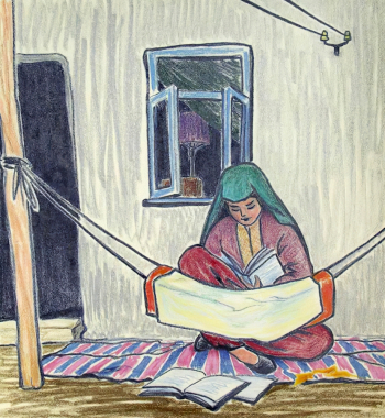 Лазаревская Валентина Николаевна. Девушка с книгой. Бумага, пастель. 75х64,5. 1960-е. Вологодская областная картинная галерея.