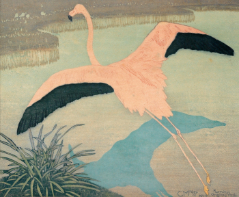 Карл Мозер. Фламинго. Бумага, цветная ксилография. 35,5х43. 1922. Частная коллекция.