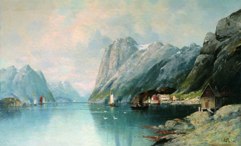Лагорио Лев Феликсович. Фьорд в Норвегии. Холст, масло. 50х92. 1899. Архангельский краеведческий музей.