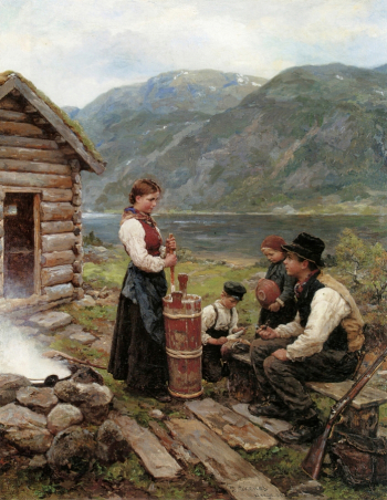 Ян Экенес. Семья в норвежском фьорде. Холст, масло. 96х76. 1908. Частная коллекция.